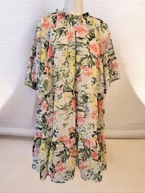 H&M Floral Tiered Chiffon Mini Dress Size L